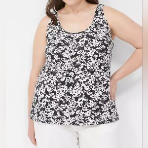 Lane Bryant Double Scoop Tank Black Texture Floral 14/16